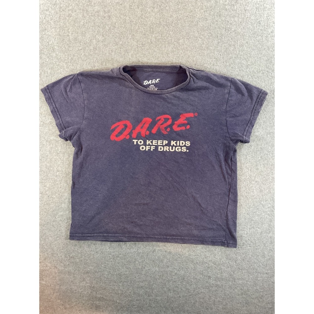 DARE To Keep Kids Off Drugs Graphic Baby Tee Navy Blue Vintage Style Medium #560